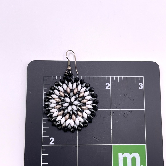 Czech Glass Bead Stitched Medallion Beaded Pierced Earrings - Picture 3 of 8